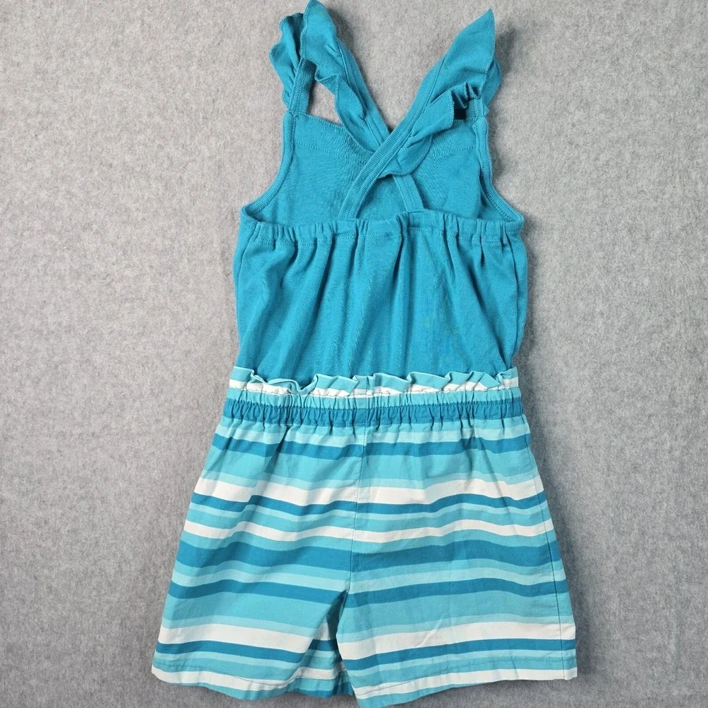 Gymboree‎ Romper Girls 6 Blue Striped Floral Ruffle Summer Coastal Beach